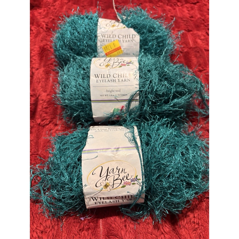 Yarn Bee Lot Of 3 Bright Teal Eyelash Yarn 1.8oz 75yds Same Dye Lot (blue green)